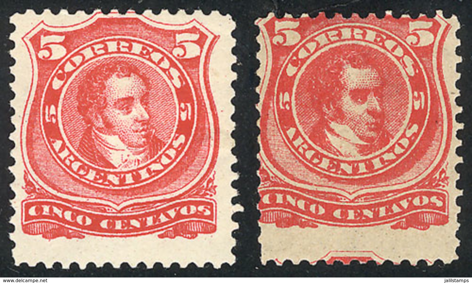 ARGENTINA: GJ.84 + 85, 5c. Rivadavia, Large And Small Collar, The Former Of VF Quality, The Other One With Small Thin On - Sonstige & Ohne Zuordnung