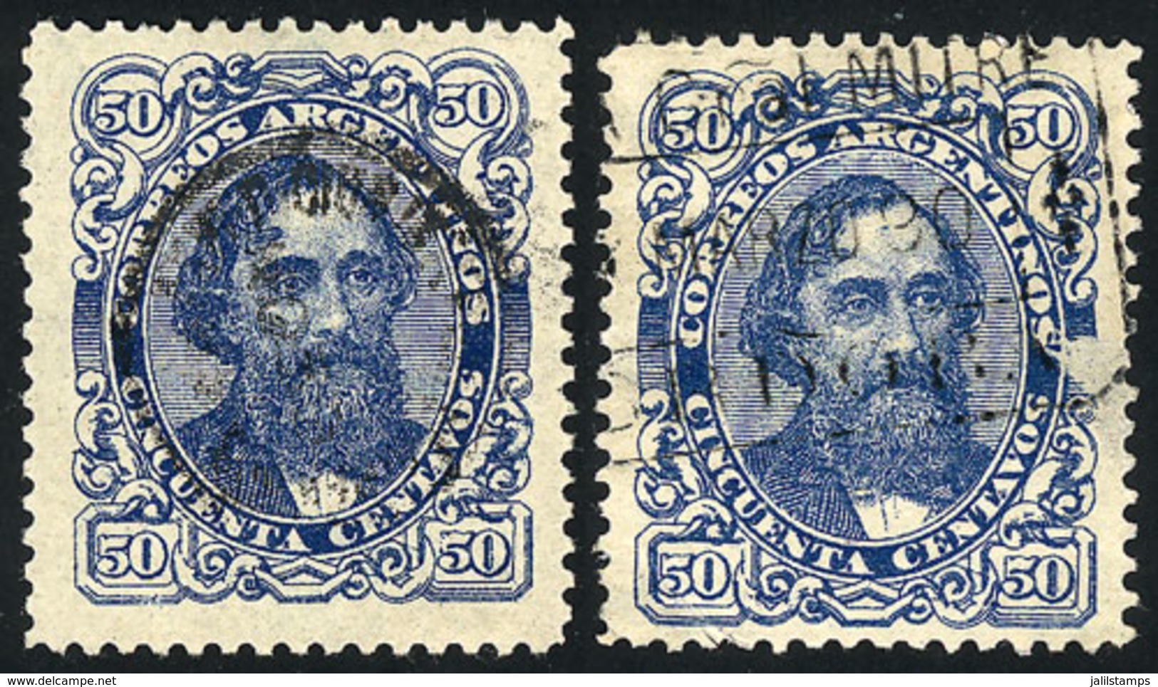 ARGENTINA: GJ.93, Mitre 50c. Blue And Light Blue, Used, VF Quality - Sonstige & Ohne Zuordnung