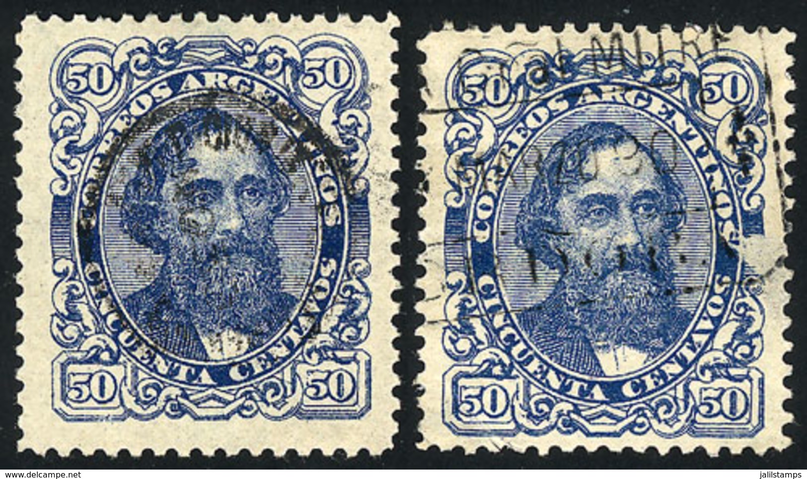 ARGENTINA: GJ.93, Mitre 50c. Blue And Light Blue, Used, VF Quality - Otros & Sin Clasificación