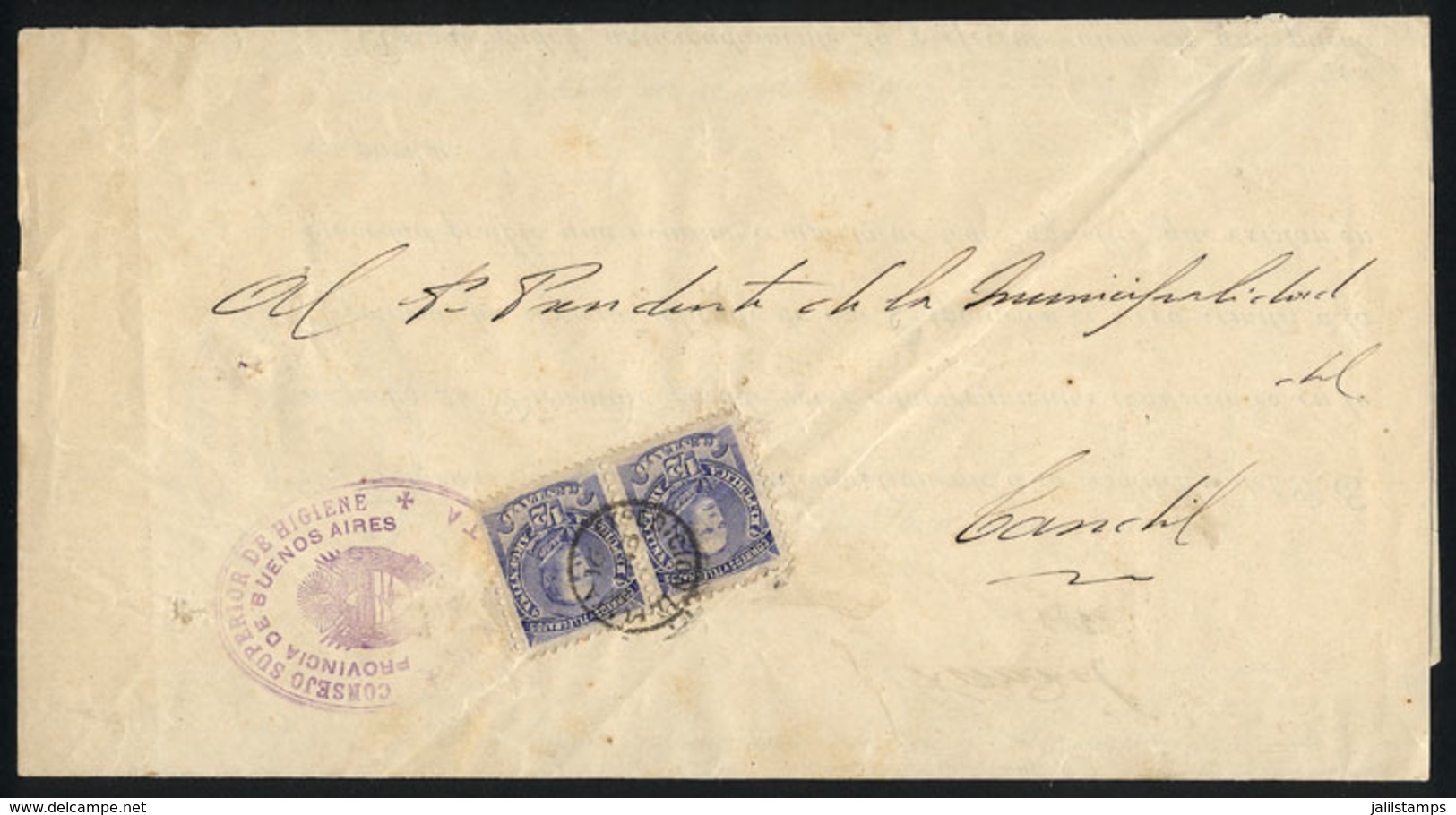 ARGENTINA: GJ.97, ½c. Urquiza, Pair Used On A Unsealed Letter Sent From La Plata To Tandil On 13/JA/1891 By The Consejo  - Otros & Sin Clasificación