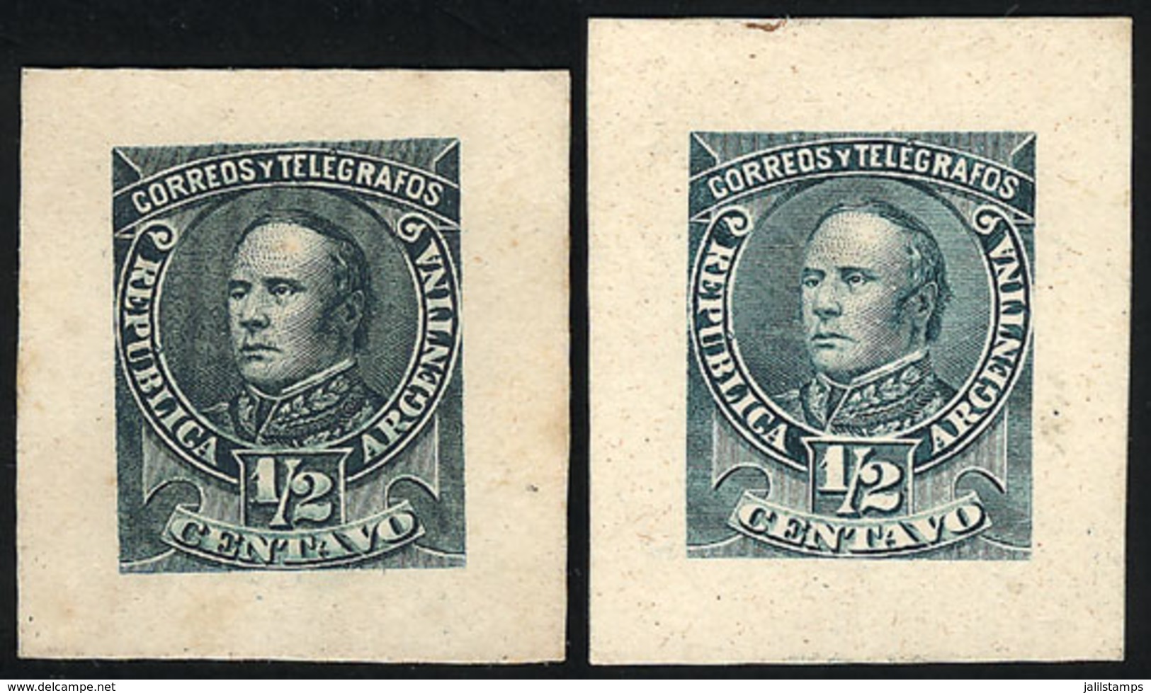 ARGENTINA: GJ.97, ½c. Justo José De Urquiza, DIE PROOFS Printed On Card, THIRD STAGE (definitive), In Dark And Light Gre - Autres & Non Classés