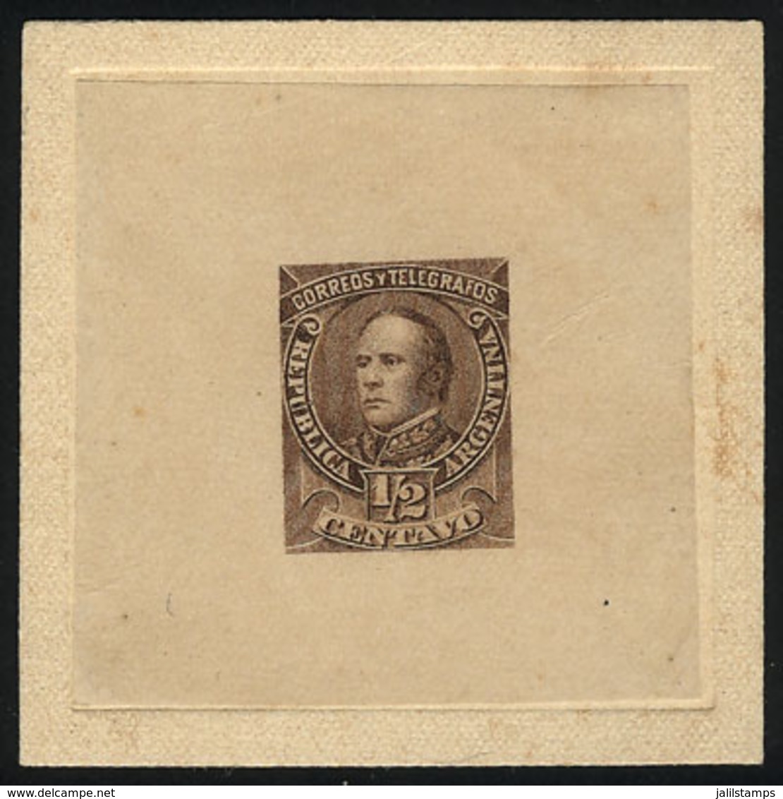 ARGENTINA: GJ.97, ½c. Justo José De Urquiza, DIE PROOF On Thin And Translucent Paper Glued To Card, THIRD STAGE (definit - Otros & Sin Clasificación