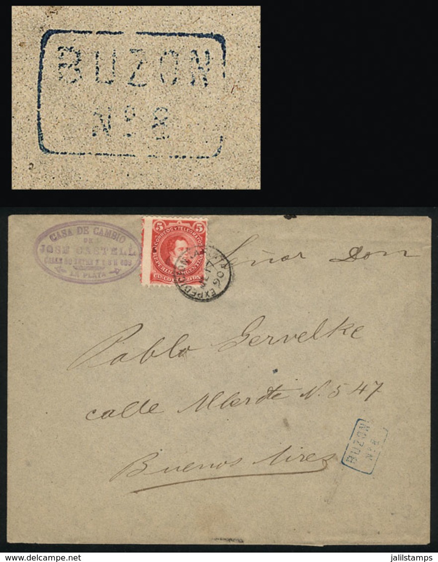 ARGENTINA: GJ.105, 5c. Rivadavia, Type I, On Cover Sent From La Plata To Buenos Aires On 17/JUL/1890, With Blue Cancel " - Autres & Non Classés