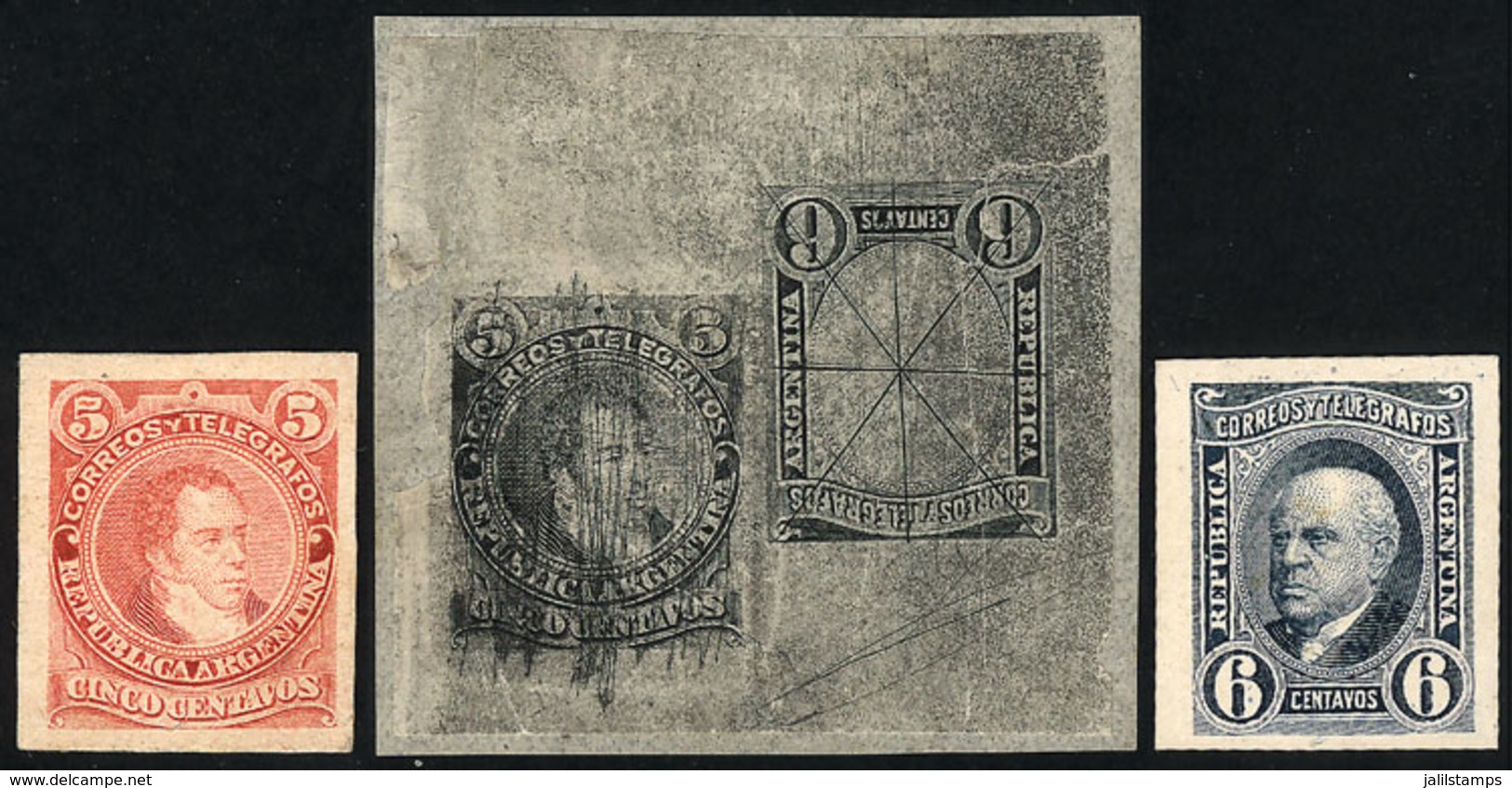 ARGENTINA: GJ.105 + 108, 5c. Rivadavia Type I + 6c. Sarmiento, DOUBLE DIE PROOF Formed By A 5c. Type I And The Frame Of  - Andere & Zonder Classificatie