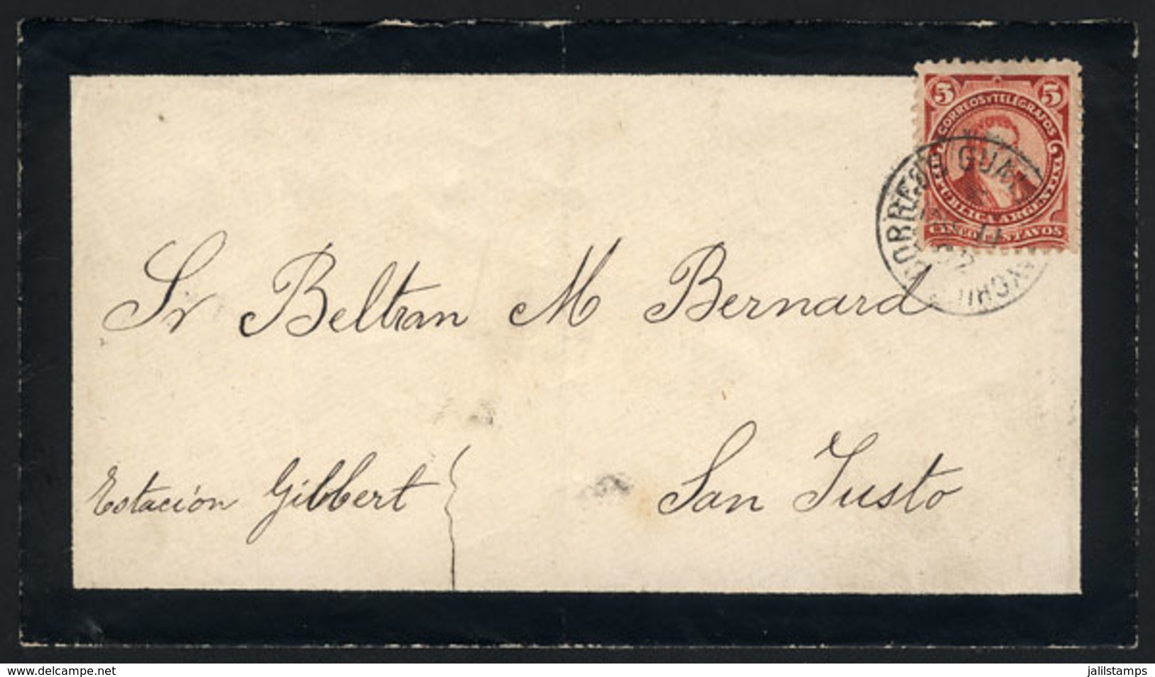 ARGENTINA: GJ.106, 5c. Rivadavia, Type II, On Cover Sent From Gualeguaychú To Estación Gilbert, San Justo, On 11/MAR/189 - Otros & Sin Clasificación