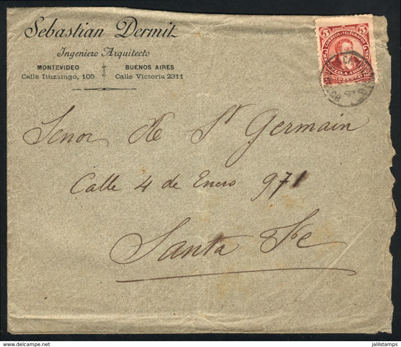 ARGENTINA: GJ.106, 5c. Rivadavia, Type II, On Cover Sent From Buenos Aires To Santa Fe On 29/JUN/1891, With Several Back - Autres & Non Classés