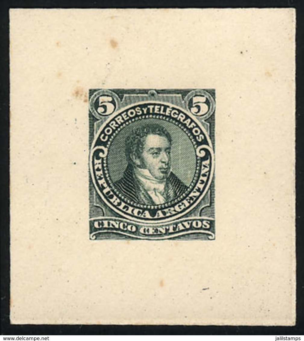 ARGENTINA: GJ.106, 5c. Bernardino Rivadavia, Type II, DIE PROOF, SECOND STAGE (adopted), Green Color, Very Thick Paper,  - Autres & Non Classés