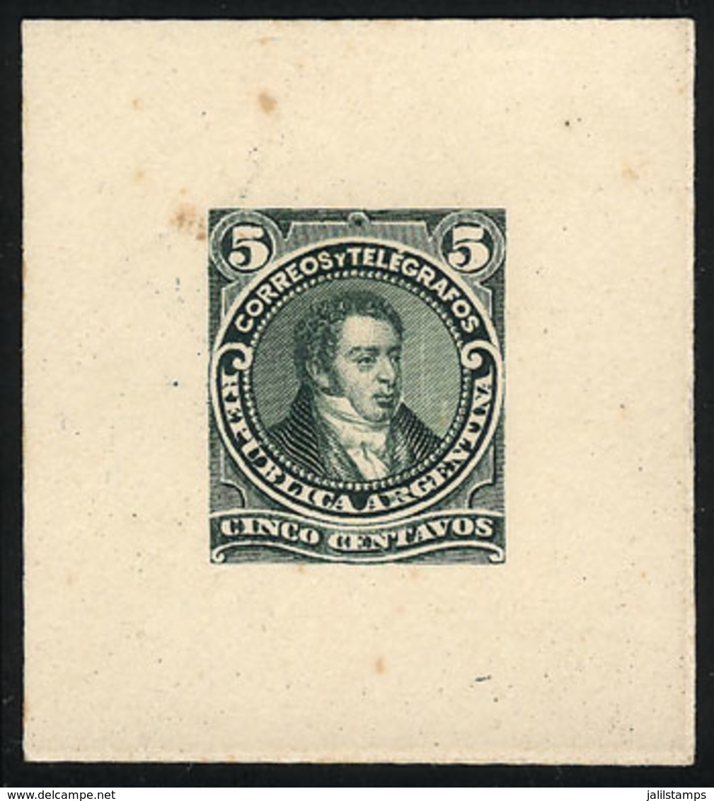 ARGENTINA: GJ.106, 5c. Bernardino Rivadavia, Type II, DIE PROOF, SECOND STAGE (adopted), Green Color, Very Thick Paper,  - Otros & Sin Clasificación