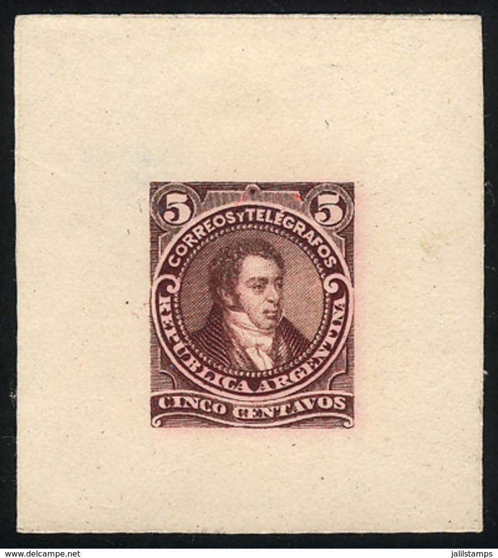 ARGENTINA: GJ.106, 5c. Bernardino Rivadavia, Type II, DIE PROOF, SECOND STAGE (adopted), Dark Redish Violet Color, Mediu - Autres & Non Classés