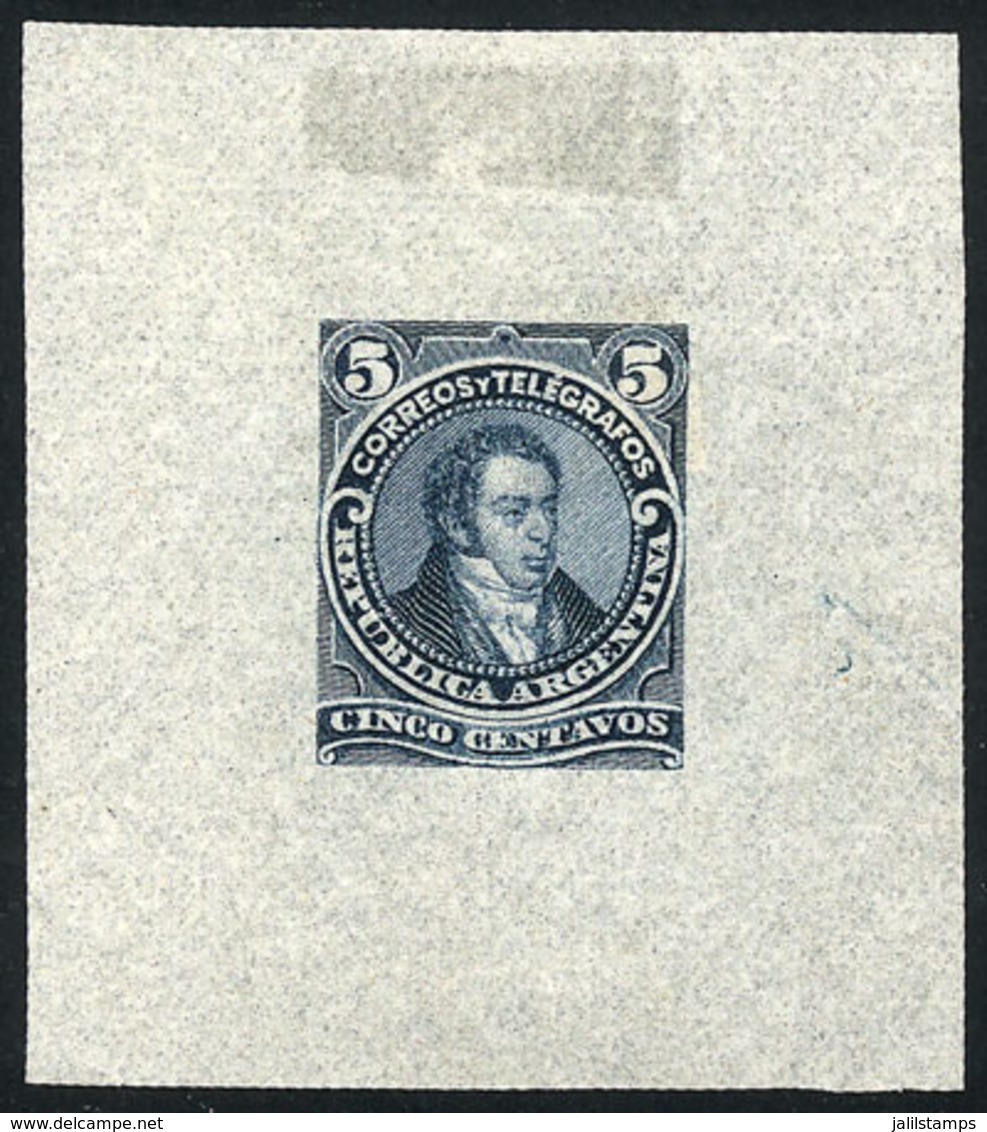 ARGENTINA: GJ.106, 5c. Bernardino Rivadavia, Type II, DIE PROOF, SECOND STAGE (adopted), Steel Blue, Thin And Translucen - Otros & Sin Clasificación