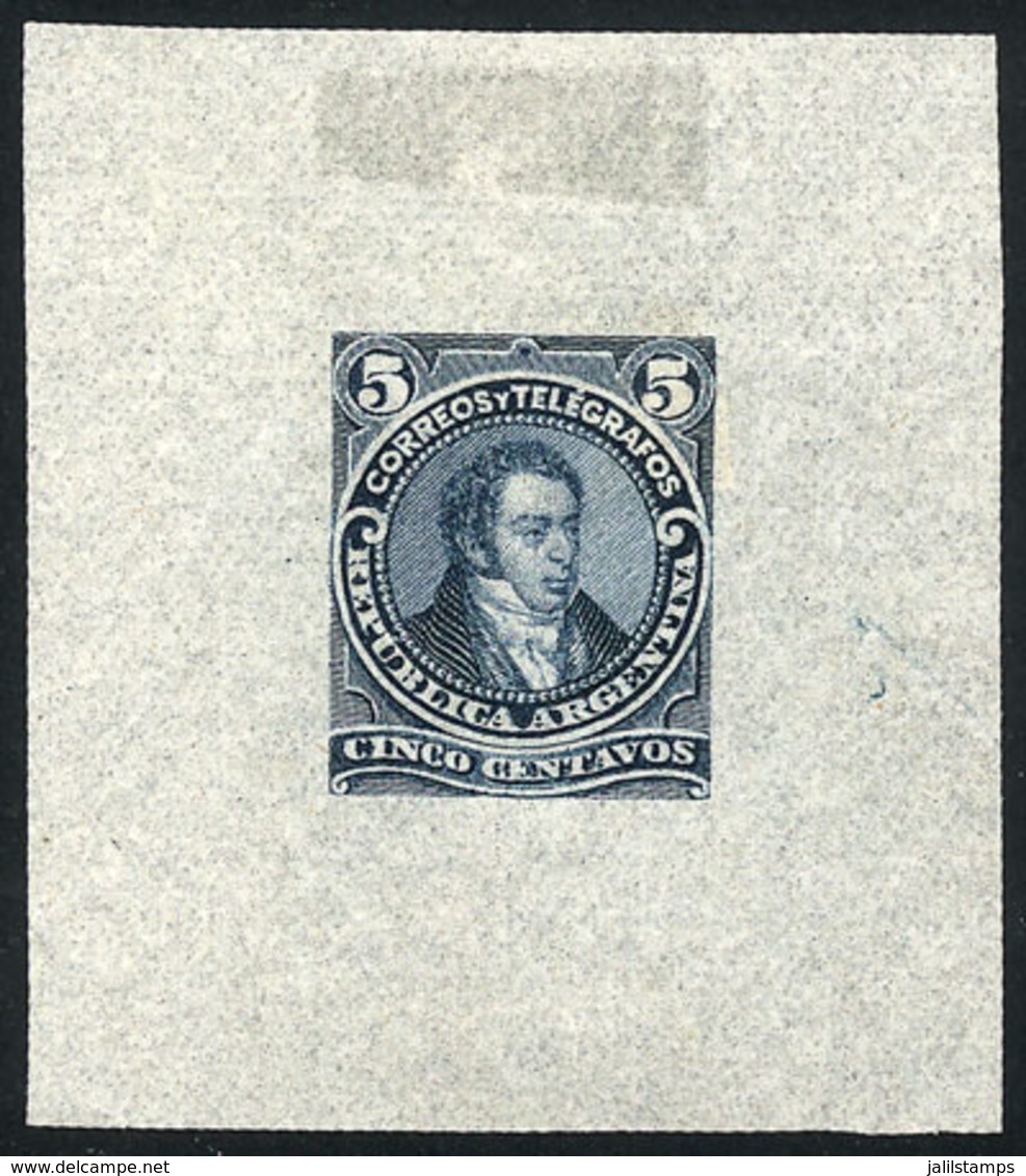 ARGENTINA: GJ.106, 5c. Bernardino Rivadavia, Type II, DIE PROOF, SECOND STAGE (adopted), Steel Blue, Thin And Translucen - Altri & Non Classificati