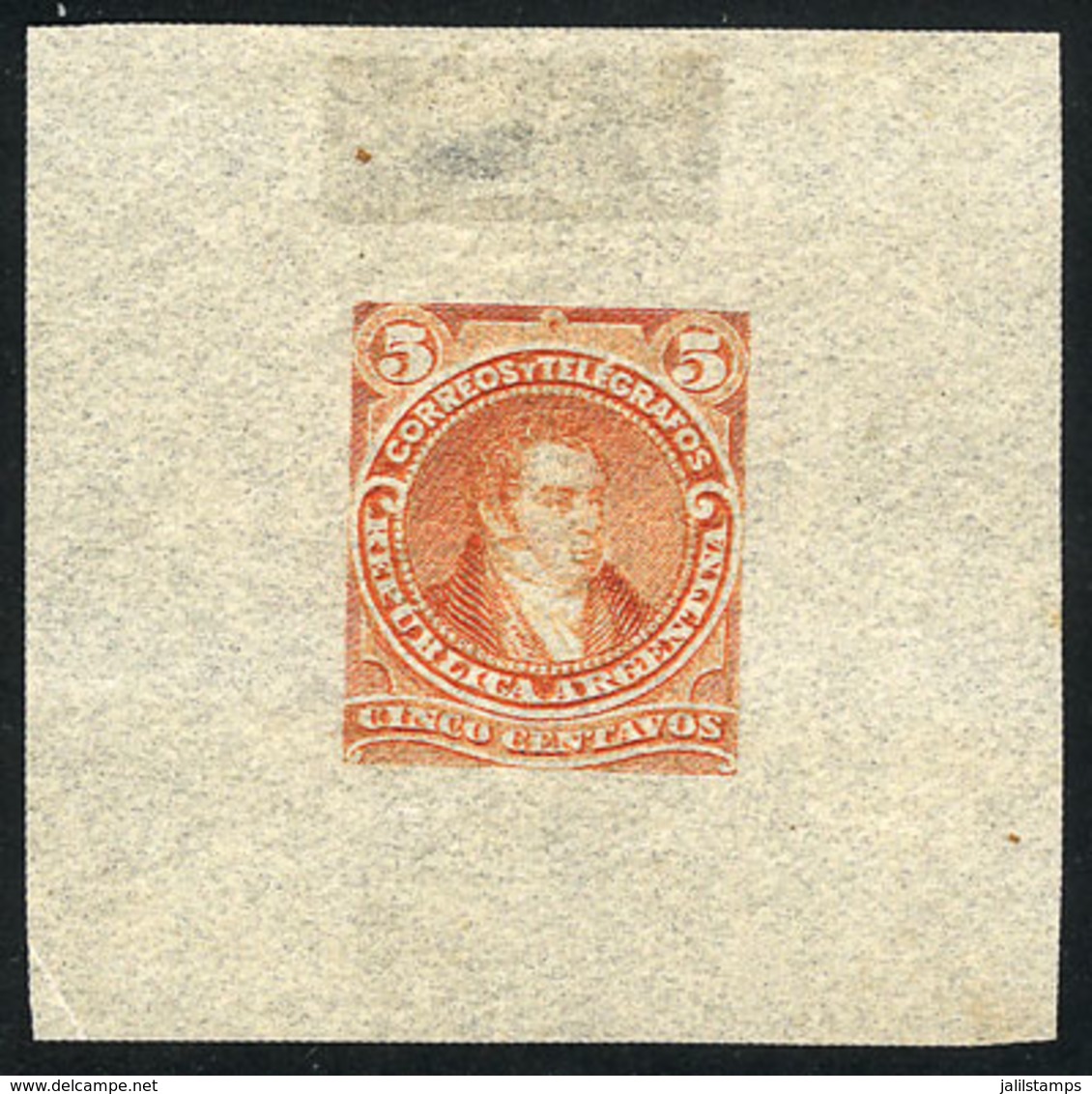 ARGENTINA: GJ.106, 5c. Rivadavia, Type II, DIE PROOF, FIRST STAGE (NOT Adopted: Lower Curved Line Very Thin In The Middl - Autres & Non Classés