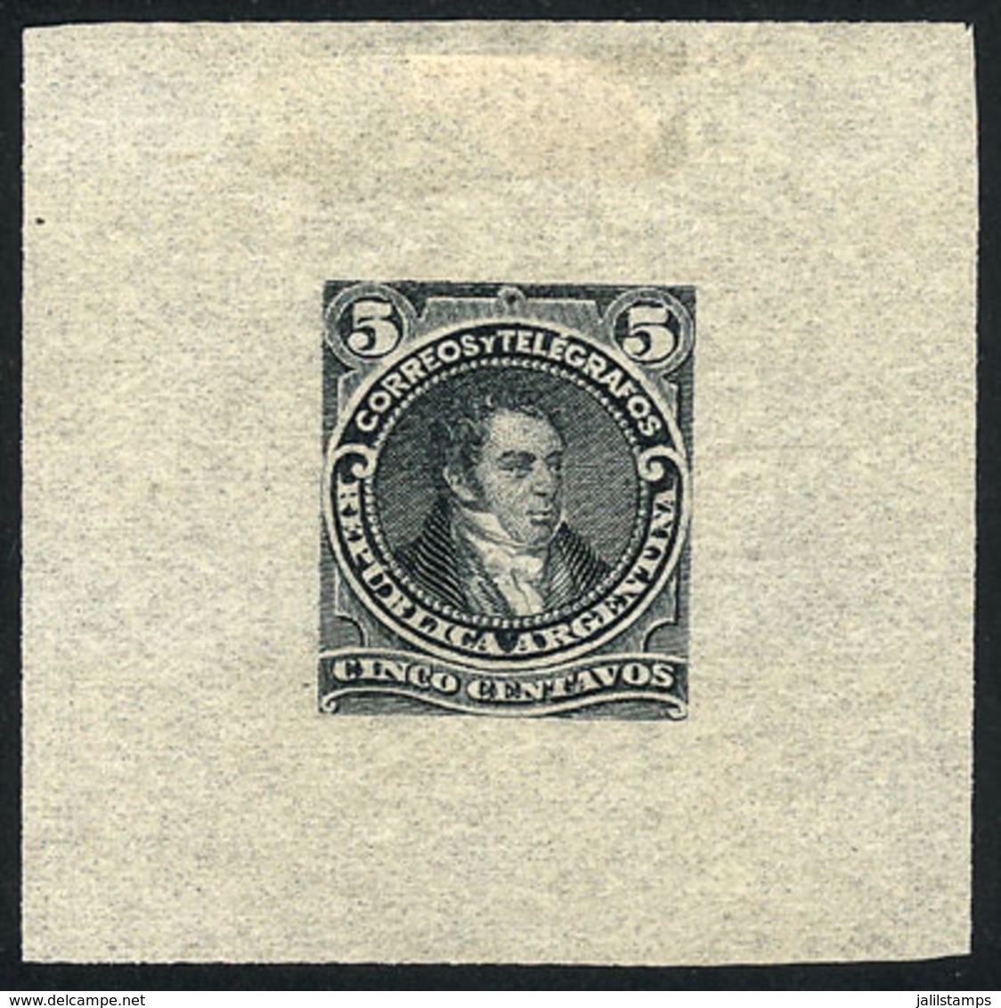 ARGENTINA: GJ.106, 5c. Bernardino Rivadavia, Type II, DIE PROOF, SECOND STAGE (adopted), Grayish Black Color, Thin Paper - Other & Unclassified