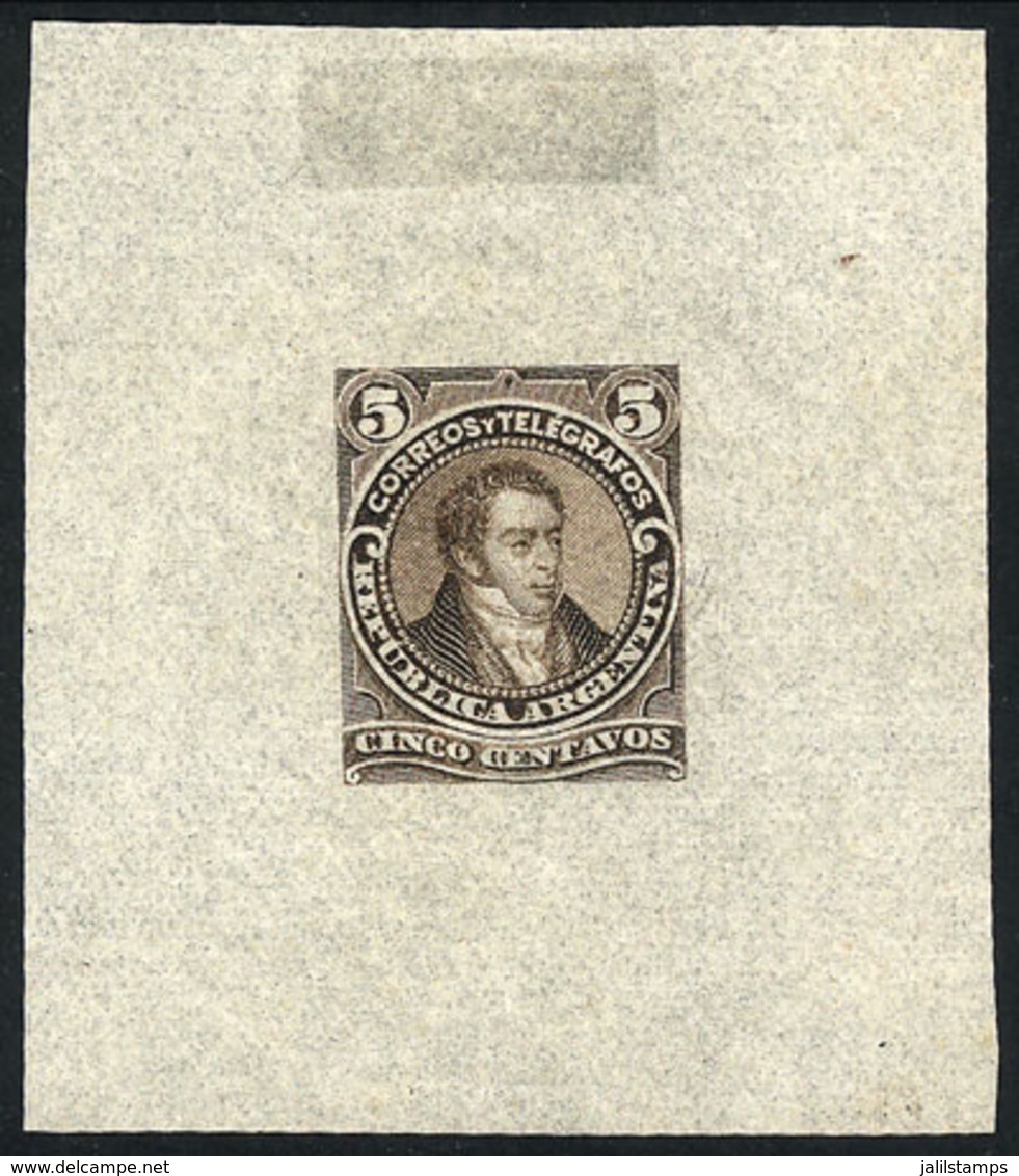 ARGENTINA: GJ.106, 5c. Bernardino Rivadavia, Type II, DIE PROOF, SECOND STAGE (adopted), Dark Dun Color, Very Thin Paper - Other & Unclassified