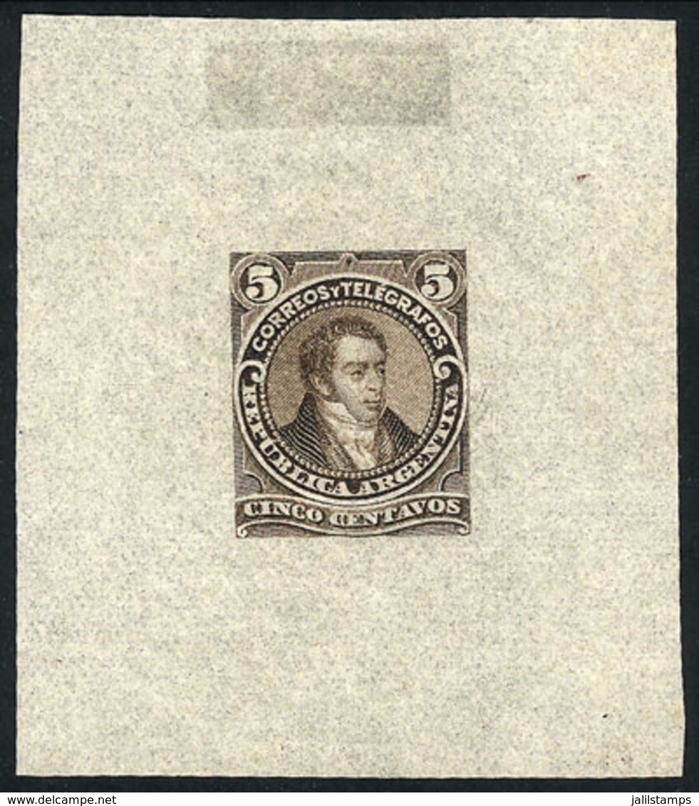 ARGENTINA: GJ.106, 5c. Bernardino Rivadavia, Type II, DIE PROOF, SECOND STAGE (adopted), Dark Dun Color, Very Thin Paper - Altri & Non Classificati