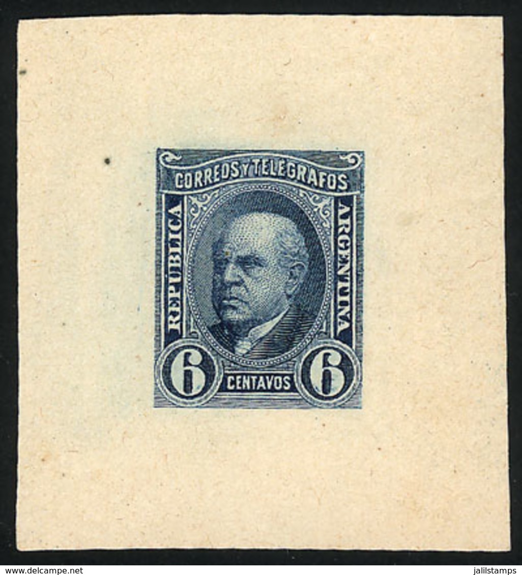 ARGENTINA: GJ.108, 6c. Sarmiento, DIE PROOF, SECOND STAGE (definitive), In Dark Blue On Very Thick Paper, VF Quality! - Other & Unclassified