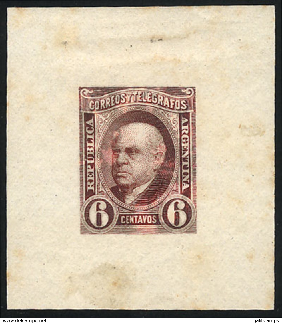 ARGENTINA: GJ.108, 6c. Sarmiento, DIE PROOF, SECOND STAGE (definitive), Light Claret Color, Oily Impression, Medium Pape - Otros & Sin Clasificación