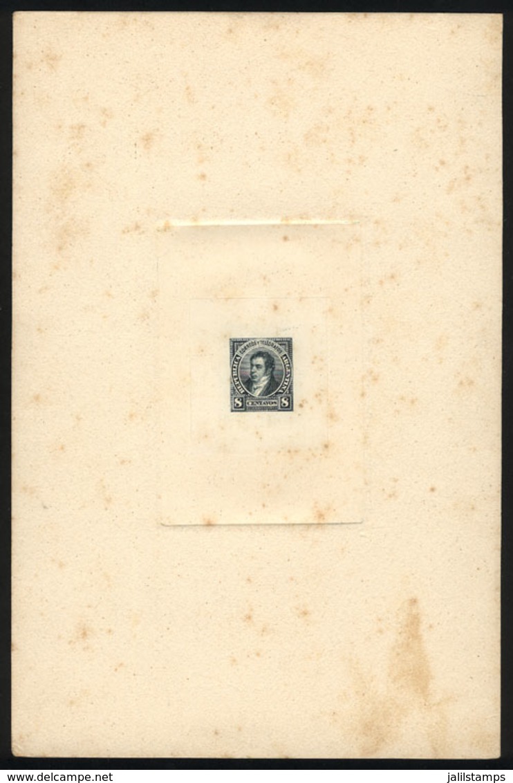 ARGENTINA: GJ.109, 8c. Rivadavia, DIE PROOF In Grayish Dark Green Color, Thin Paper Glued To Card, Very Nice! - Otros & Sin Clasificación