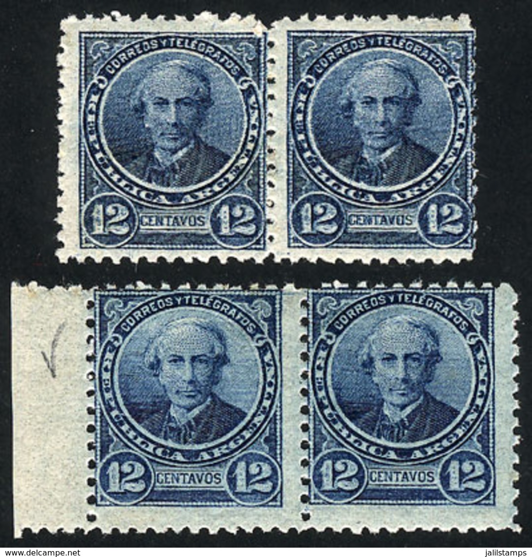 ARGENTINA: GJ.111, 12c. Alberdi, 2 Pairs In Blue And Dark Blue, VF Quality - Other & Unclassified