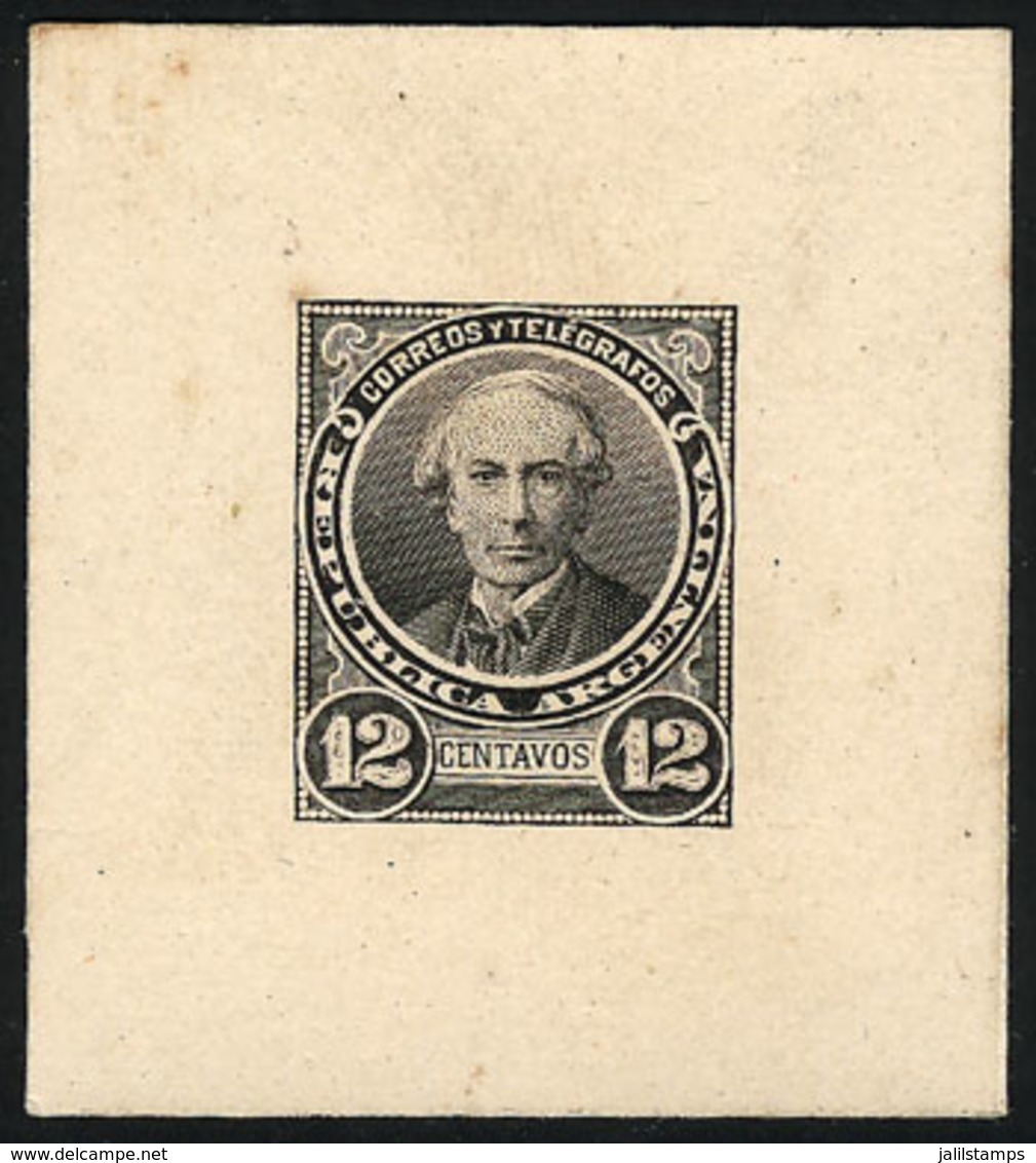 ARGENTINA: GJ.111, 12c. Alberdi, DIE PROOF In Black, Very Thick Paper, VF Quality - Autres & Non Classés