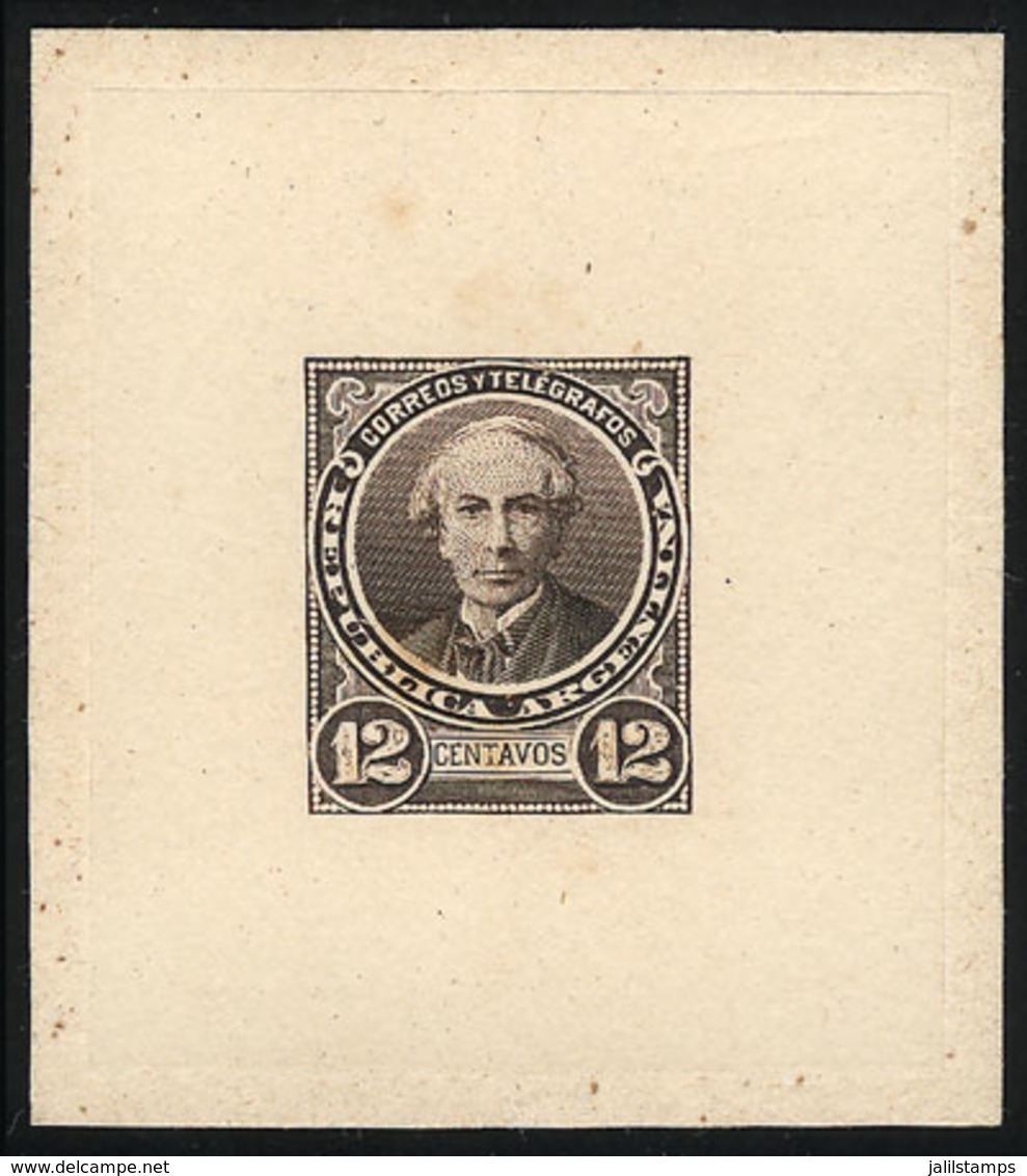 ARGENTINA: GJ.111, 12c. Alberdi, DIE PROOF In Dark Chestnut, Very Thick Paper, VF - Autres & Non Classés