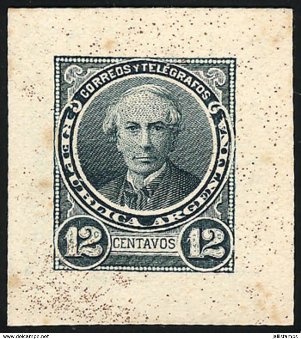 ARGENTINA: GJ.111, 12c. Alberdi, DIE PROOF In Greenish Blue, Very Thick Paper, VF Quality - Autres & Non Classés