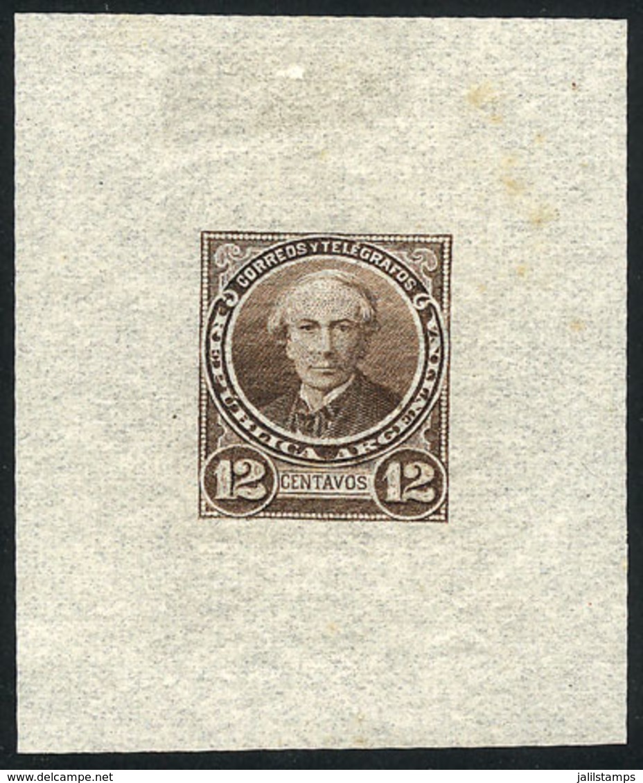 ARGENTINA: GJ.111, 12c. Alberdi, DIE PROOF In Light Brown, Very Thin Translucent Paper, VF Quality - Other & Unclassified