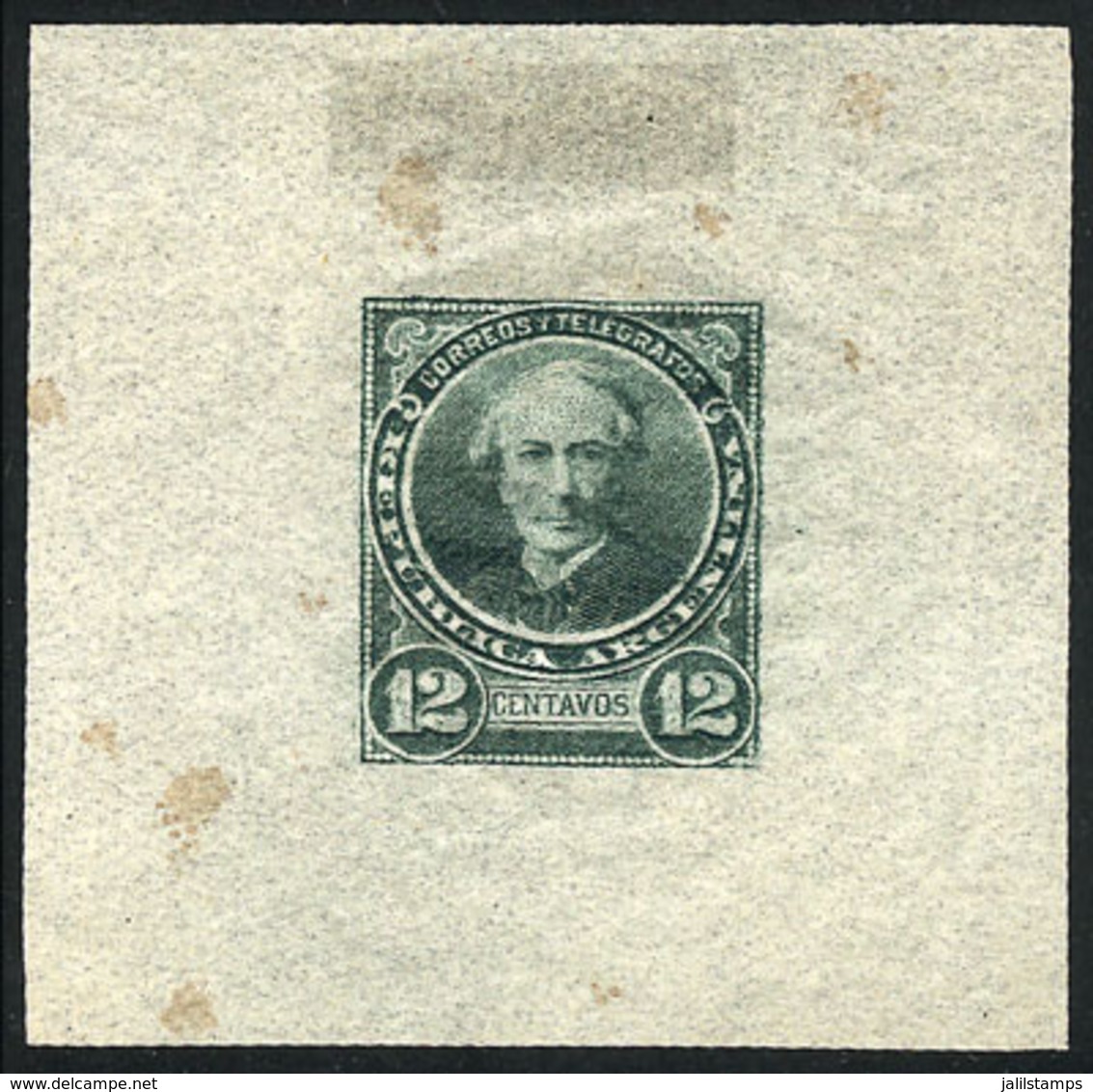 ARGENTINA: GJ.111, 12c. Alberdi, DIE PROOF In Green, Very Thin Translucent Paper, VF! - Autres & Non Classés