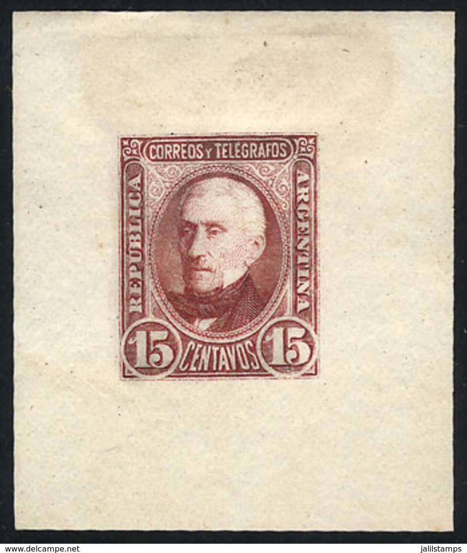 ARGENTINA: 15c. San Martín (unissued), DIE ESSAY In Cerise Carmine, Printed On Medium Paper, VF Quality - Autres & Non Classés