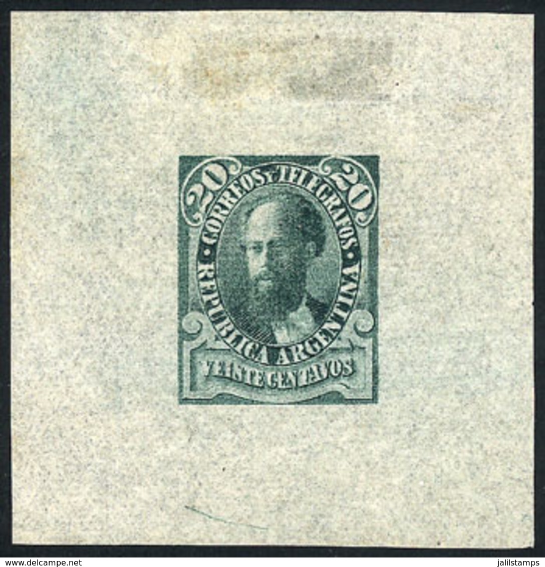 ARGENTINA: 20c. Julio Roca (unissued), DIE ESSAY, SECOND STAGE (colored Background), Green Color, Printed On Very Thin T - Otros & Sin Clasificación