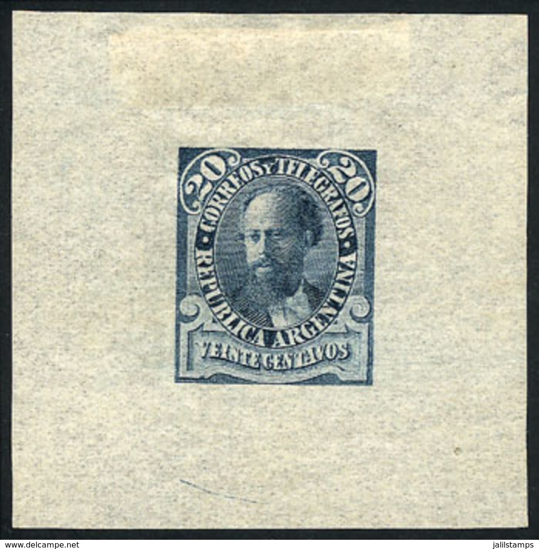 ARGENTINA: 20c. Julio Roca (unissued), DIE ESSAY, SECOND STAGE (colored Background), Dark Blue, Printed On Very Thin Tra - Otros & Sin Clasificación