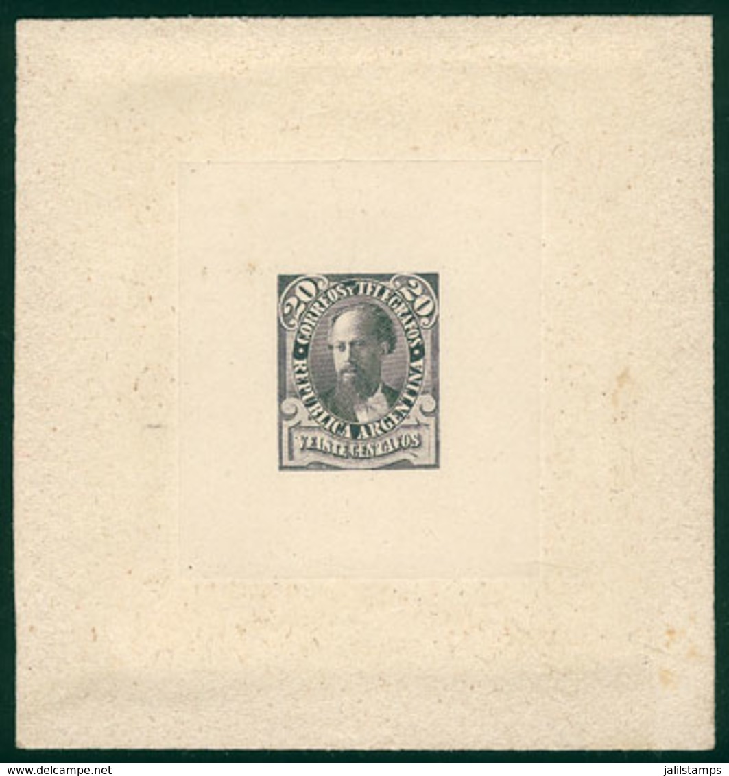 ARGENTINA: 20c. Julio Roca (unissued), DIE ESSAY, SECOND STAGE (colored Background), Gray, Printed On Thin Paper Glued T - Otros & Sin Clasificación