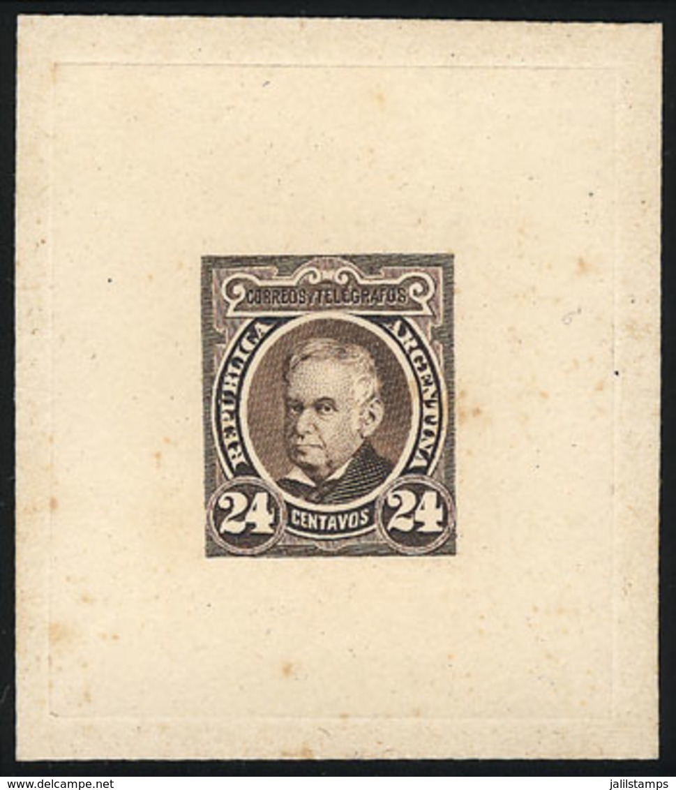 ARGENTINA: 24c. Vicente López (unissued), DIE ESSAY, SECOND STAGE (second "4" With Retouch), Dun Color, Printed On Thin  - Autres & Non Classés