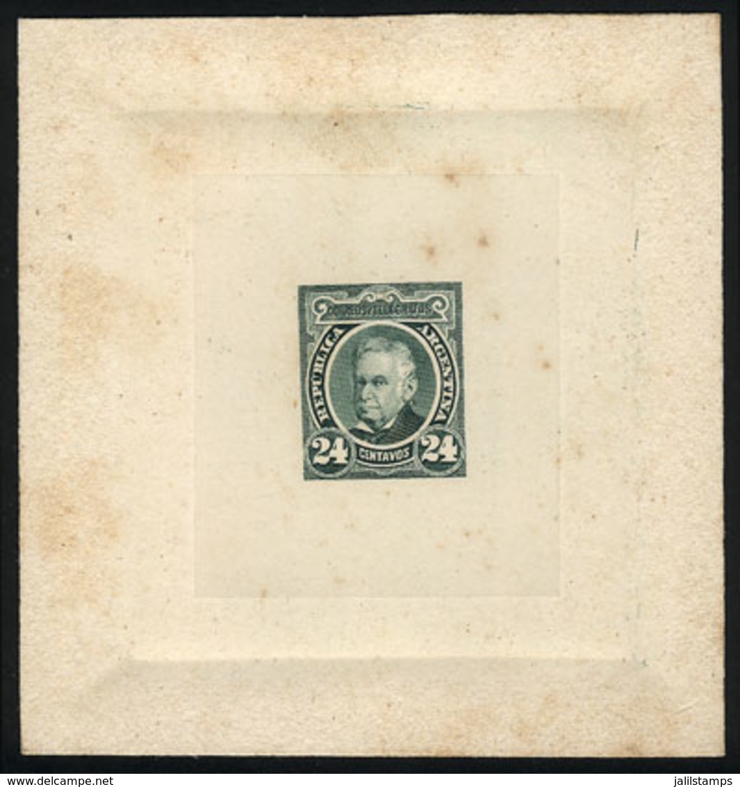 ARGENTINA: 24c. Vicente López (unissued), DIE ESSAY, SECOND STAGE (second "4" With Retouch), Green, Printed On Thin Pape - Autres & Non Classés