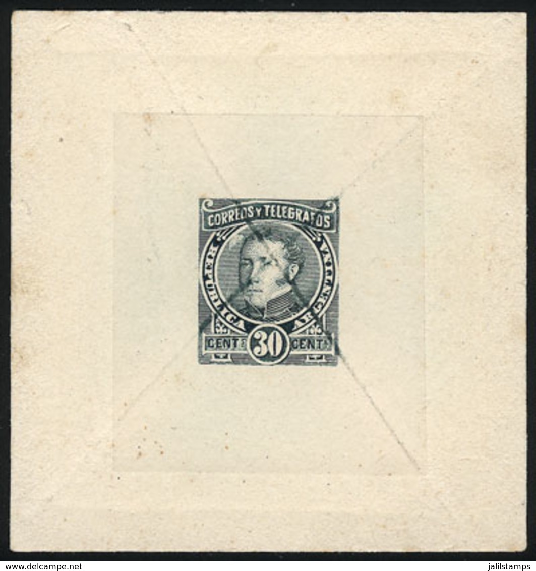 ARGENTINA: 30c. Dorrego  (unissued), DIE ESSAY In Green, Printed On Thin Paper Glued To Card, Crossed Out With Diagonal  - Altri & Non Classificati