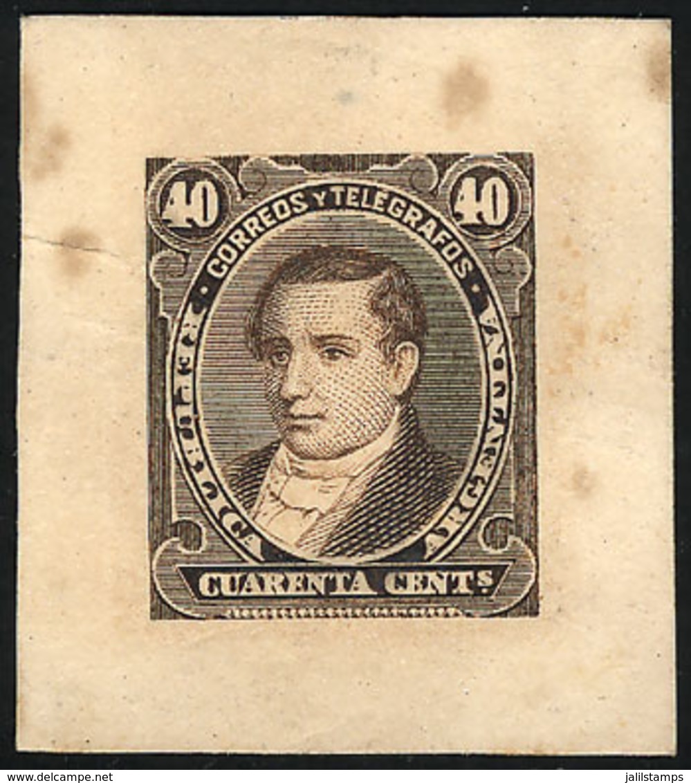 ARGENTINA: GJ.112, 40c. Moreno, DIE PROOF In Dark Dun, On Very Thick Paper, With Some Stain Spots, Low Start! - Autres & Non Classés