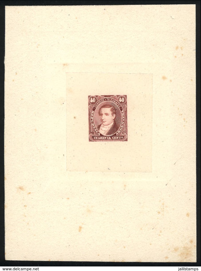 ARGENTINA: GJ.112, 40c. Moreno, DIE PROOF In Lilac-chestnut, Thin Paper Glued To Card, VF Quality - Altri & Non Classificati