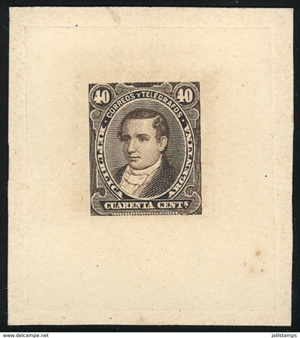 ARGENTINA: GJ.112, 40c. Moreno, DIE PROOF In Grayish Dun, Thin Paper Glued To Card, VF Quality - Autres & Non Classés