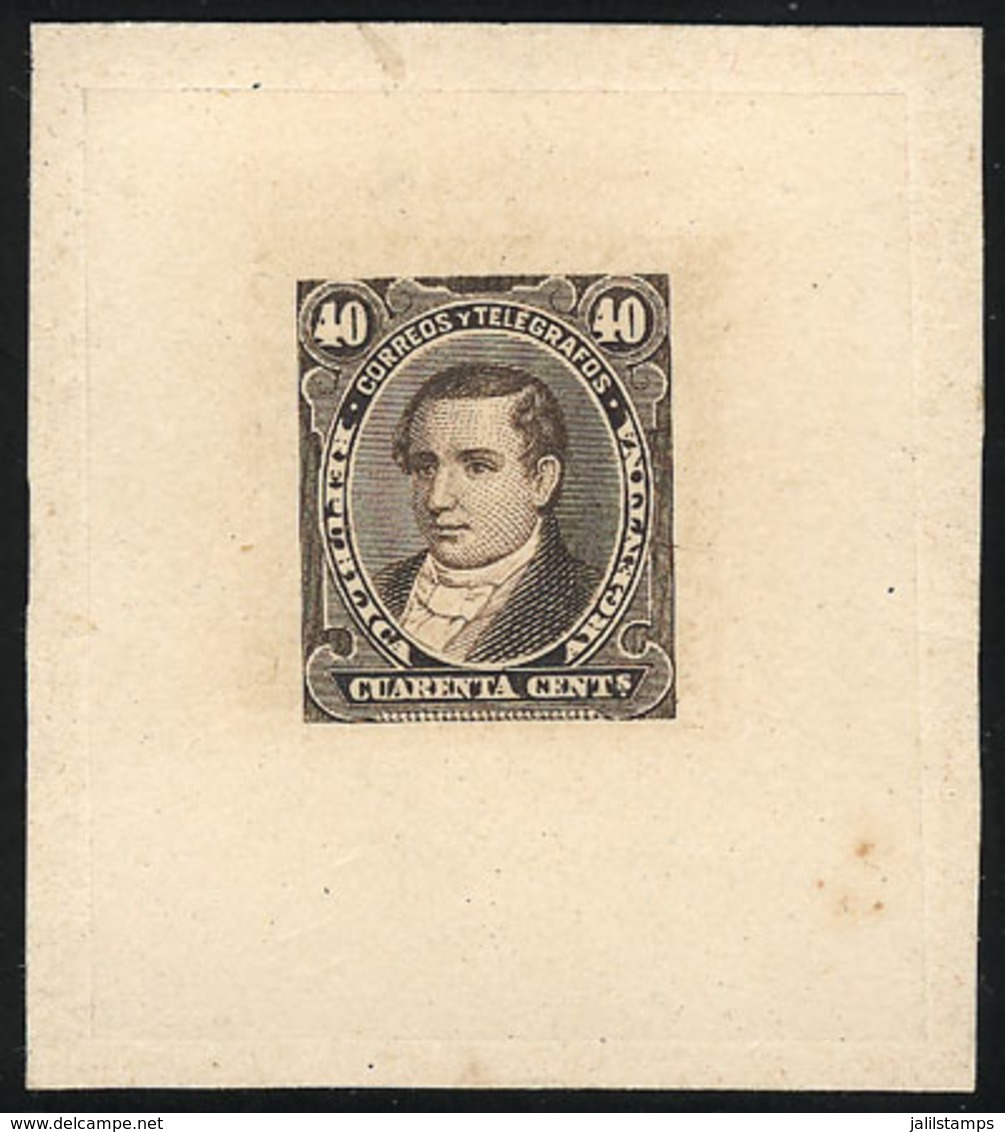 ARGENTINA: GJ.112, 40c. Moreno, DIE PROOF In Grayish Dun, Thin Paper Glued To Card, VF Quality - Altri & Non Classificati