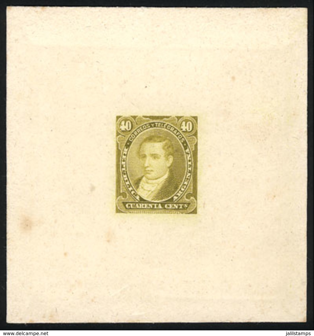 ARGENTINA: GJ.112, 40c. Moreno, DIE PROOF In Apple Green, Very Thick Paper, VF Quality - Autres & Non Classés