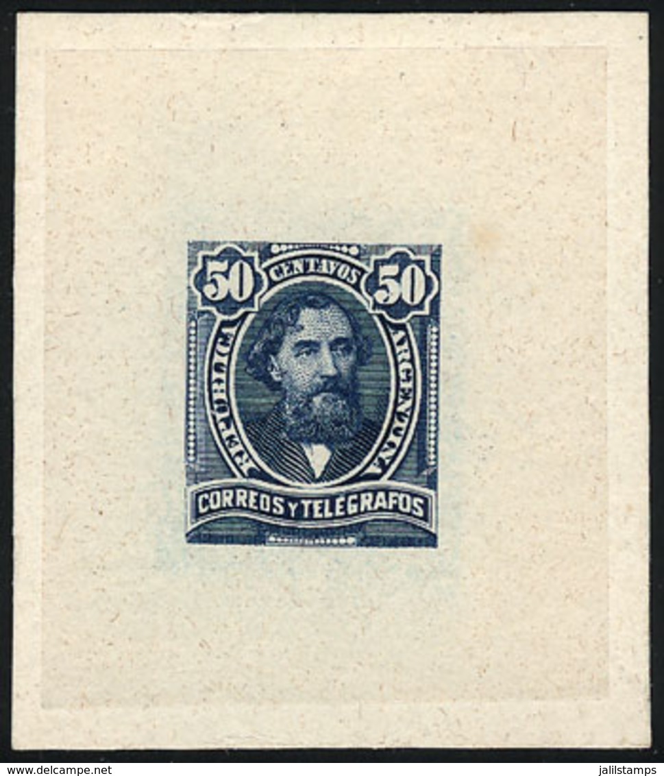 ARGENTINA: GJ.113, 50c. Mitre, DIE PROOF In Blue, Thin Paper Glued To Card, VF Quality - Otros & Sin Clasificación