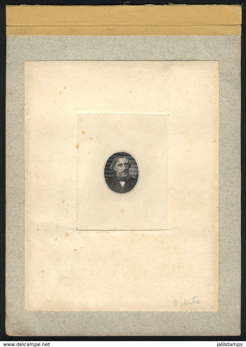 ARGENTINA: GJ.113, DIE PROOF Of Portrait Of Mitre (the Face Was Used To Illustrate The 50c. Stamp), Glued To Page Of A B - Otros & Sin Clasificación