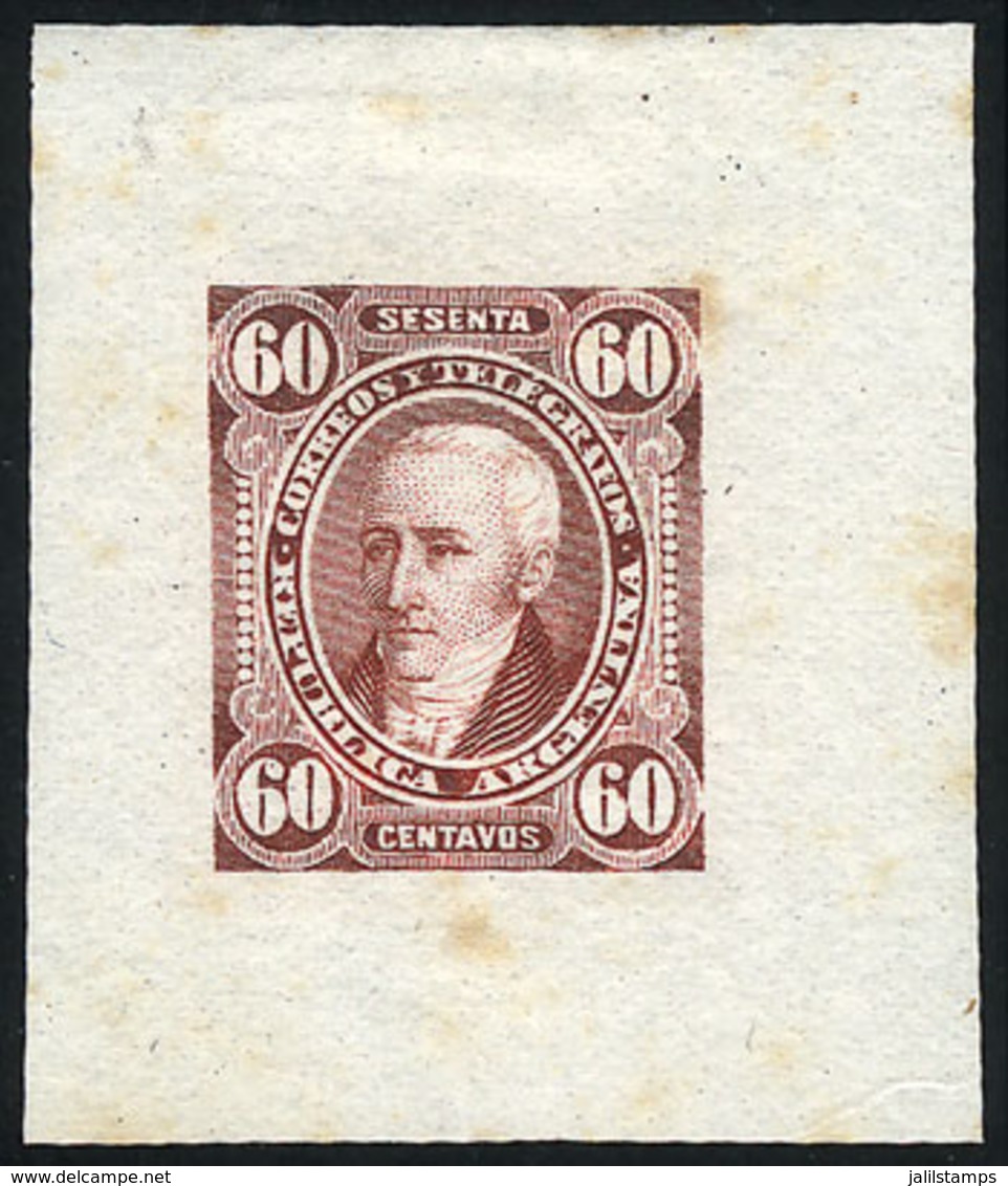 ARGENTINA: GJ.114, 60c. Posadas, DIE PROOF In Redish Brown, Medium Paper, With Some Stain Spots - Otros & Sin Clasificación