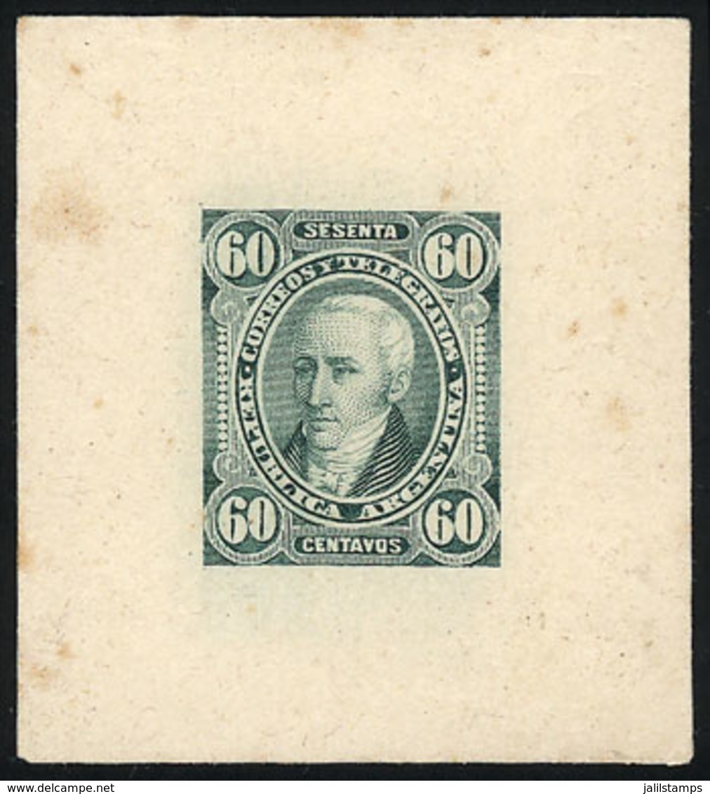 ARGENTINA: GJ.114, 60c. Posadas, DIE PROOF In Bluish Green, Printed On Card, VF Quality - Other & Unclassified