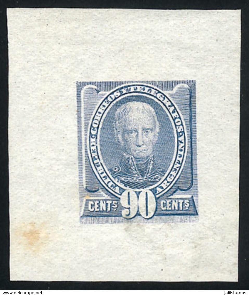 ARGENTINA: 90c. Saavedra (unissued), DIE ESSAY In Light Blue, Printed On Thin Paper, VF Quality - Autres & Non Classés