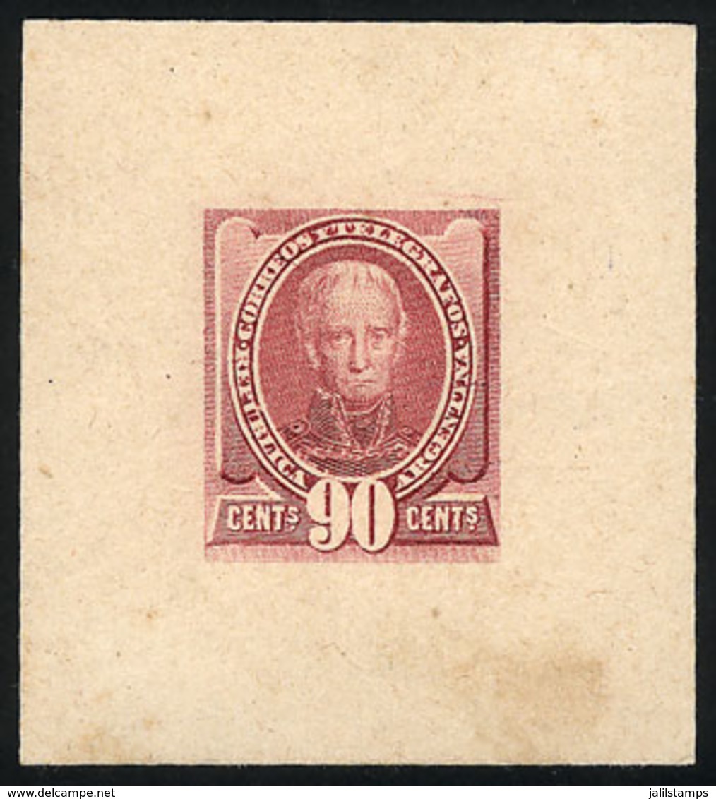 ARGENTINA: 90c. Saavedra (unissued), DIE ESSAY In Lilac-rose, Printed On Card, VF Quality - Autres & Non Classés