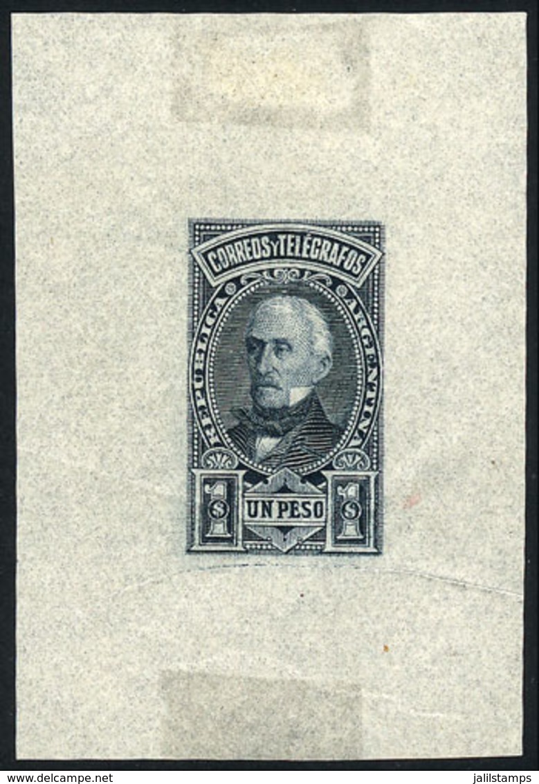 ARGENTINA: GJ.115, 1P San Martín, DIE PROOF In Dark Blue, Very Thin Translucent Paper, VF Quality - Other & Unclassified