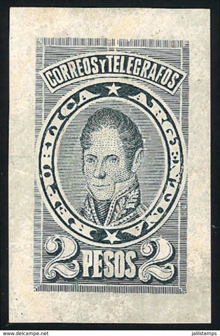 ARGENTINA: 2P. Rondeau (unissued), DIE PROOF In Light Green, Printed On Thin Paper, VF Quality - Otros & Sin Clasificación