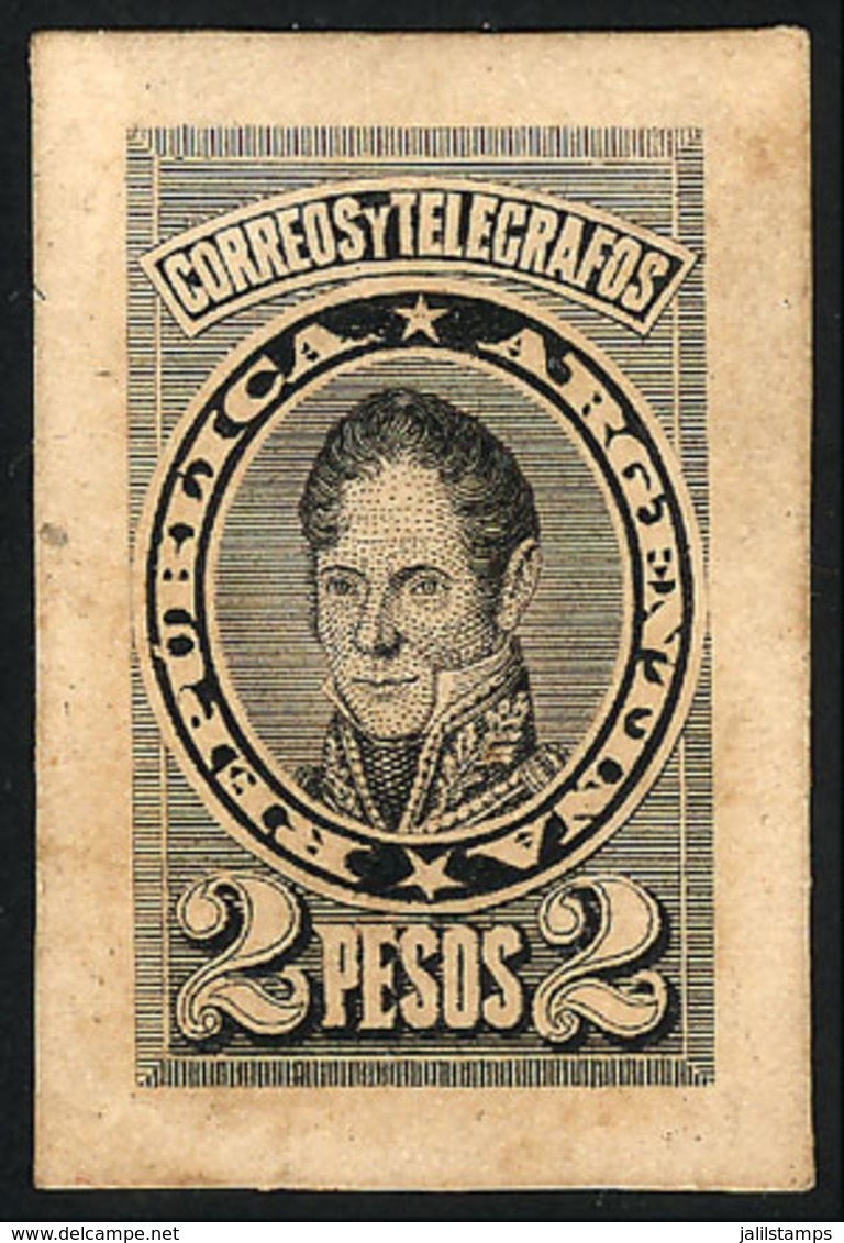 ARGENTINA: 2P. Rondeau (unissued), DIE PROOF In Black, Printed On Card, VF Quality - Otros & Sin Clasificación