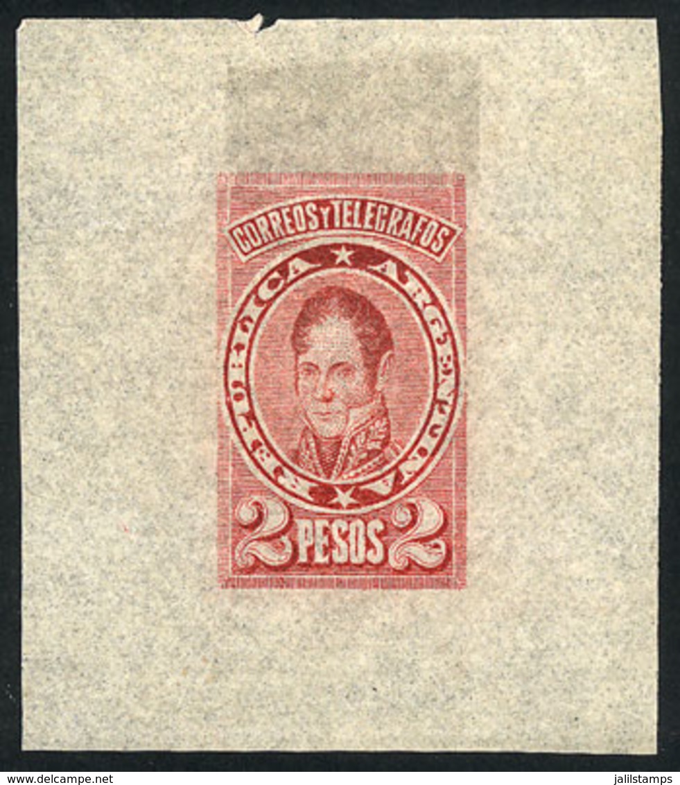 ARGENTINA: 2P. Rondeau (unissued), DIE PROOF In Rose-red, Printed On Very Thin Translucent Paper, VF Quality - Otros & Sin Clasificación